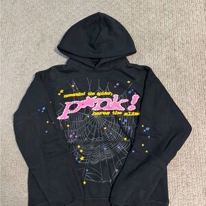 Black Graphic Hoodie with Pink 'Ponk!' Logo. size: small